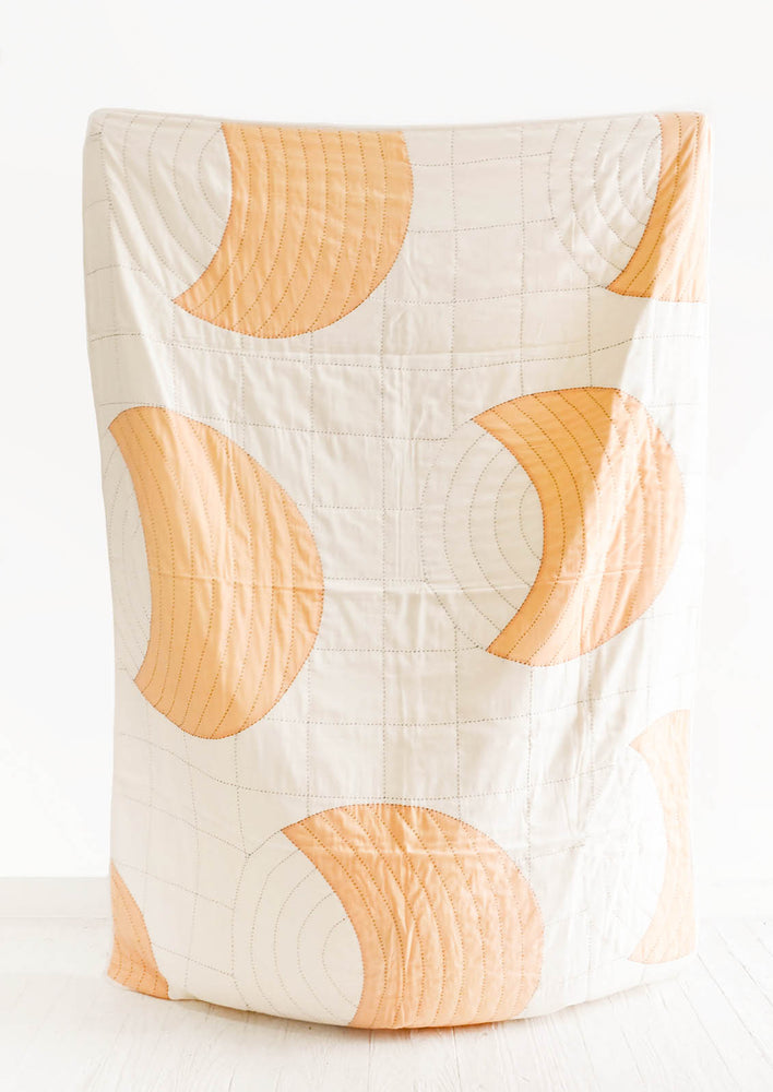 1: Organic Cotton Kantha Quilt with Moon Shapes in Natural/Peach - LEIF