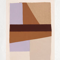 1: A photographic art print featuring layered fabric in beige and purple.