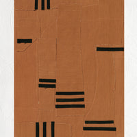 1: An art print of photographed brown textile with bold black line detailing.