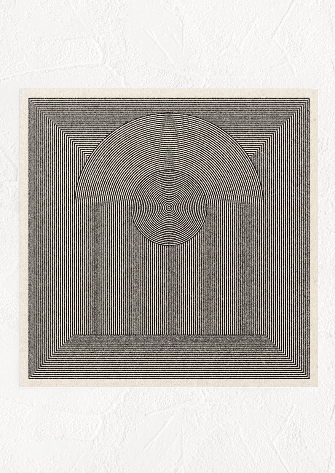 A square digital art print with monochrome geometric fine line image.