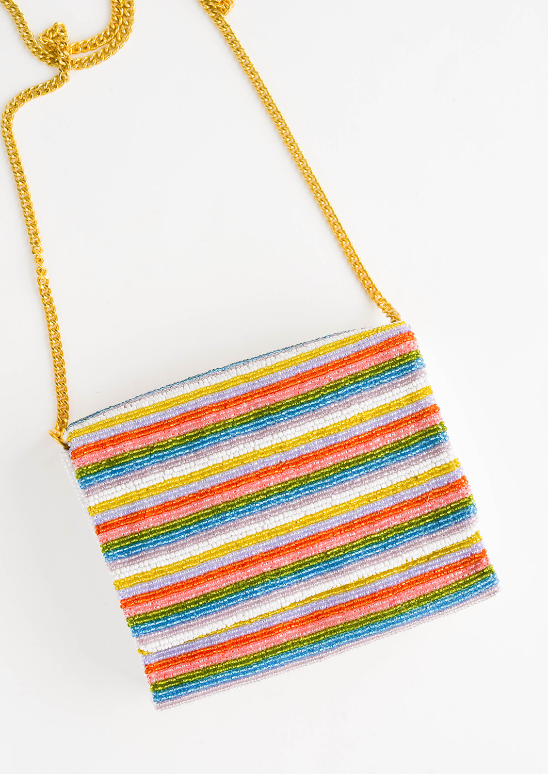 Striped Beaded Box Clutch