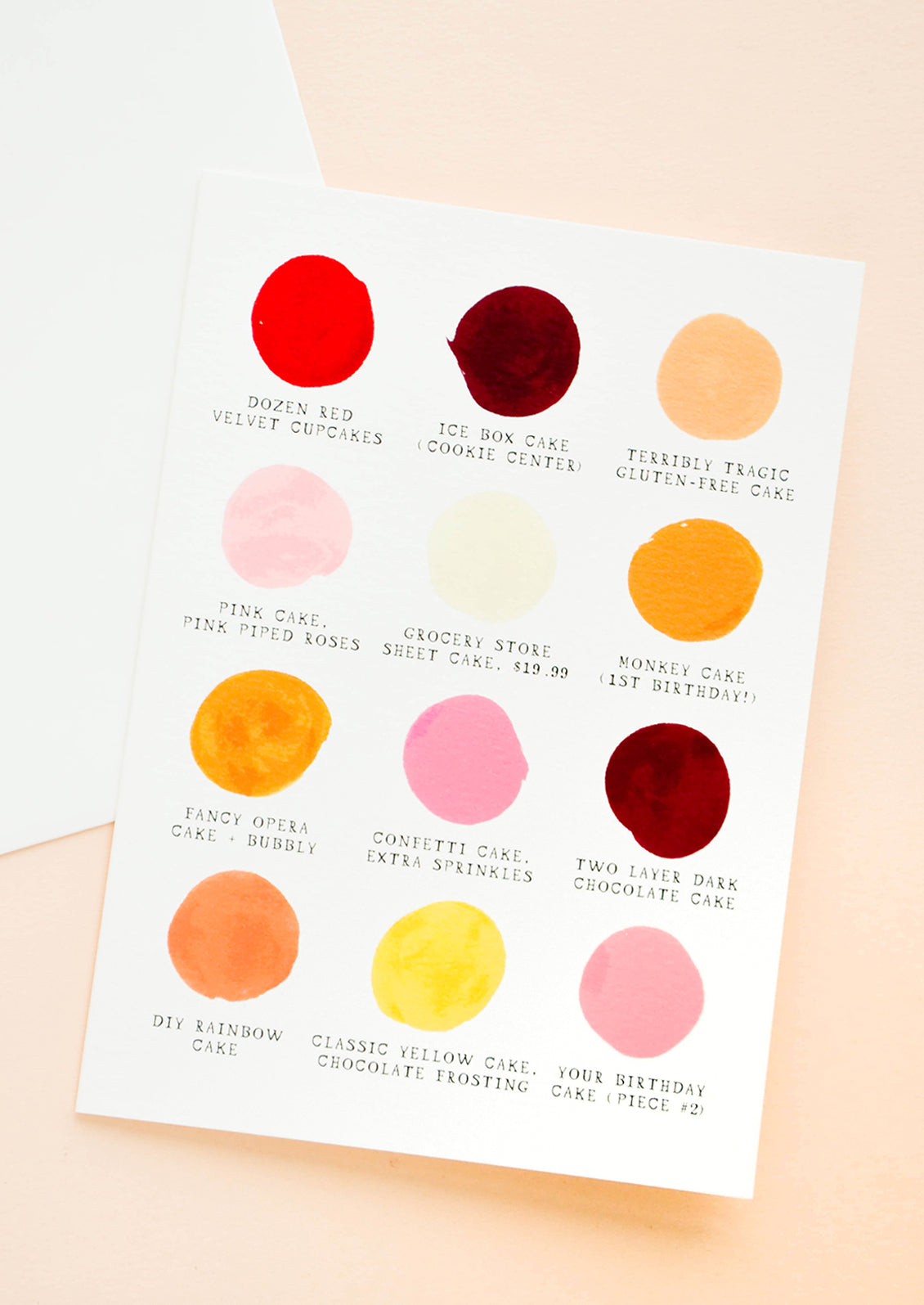 Greeting card with color palette swatches in birthday cake colors