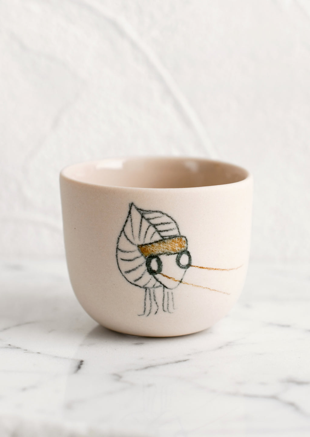 Extra Small / Katydid / Nude: An extra small nude porcelain cup with katydid sketch.