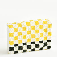 Yellow / Olive: Checkerboard Beaded Clutch in Yellow / Olive - LEIF