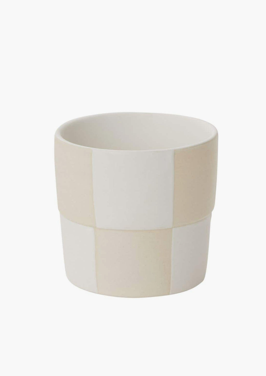 Small: A small cream and white checker patterned planter pot.