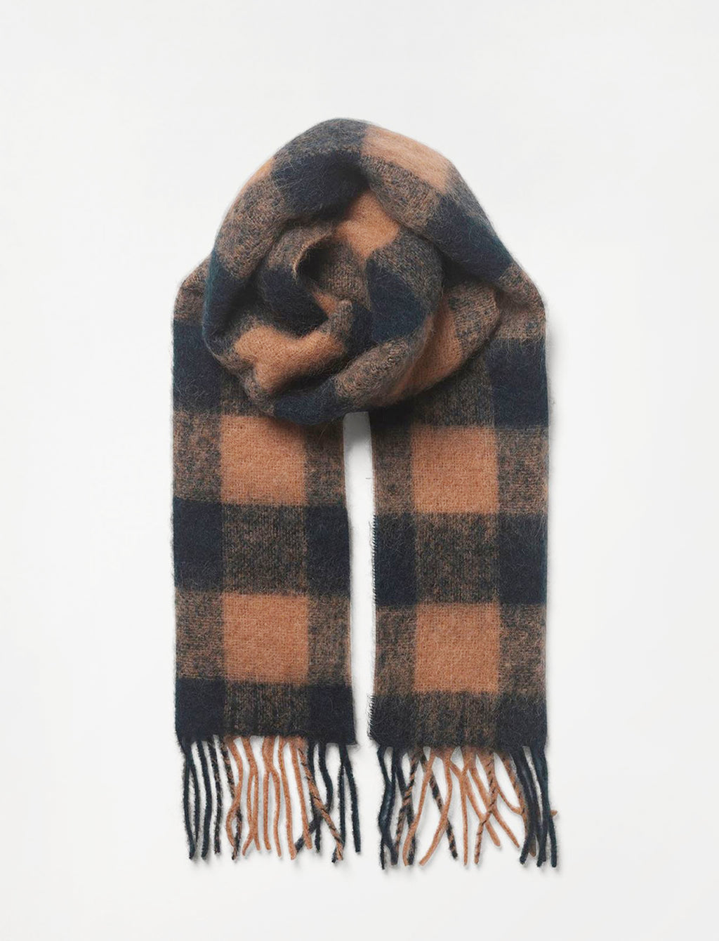 3: A cozy scarf in green and brown check print.