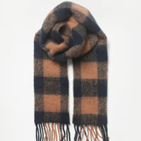 3: A cozy scarf in green and brown check print.