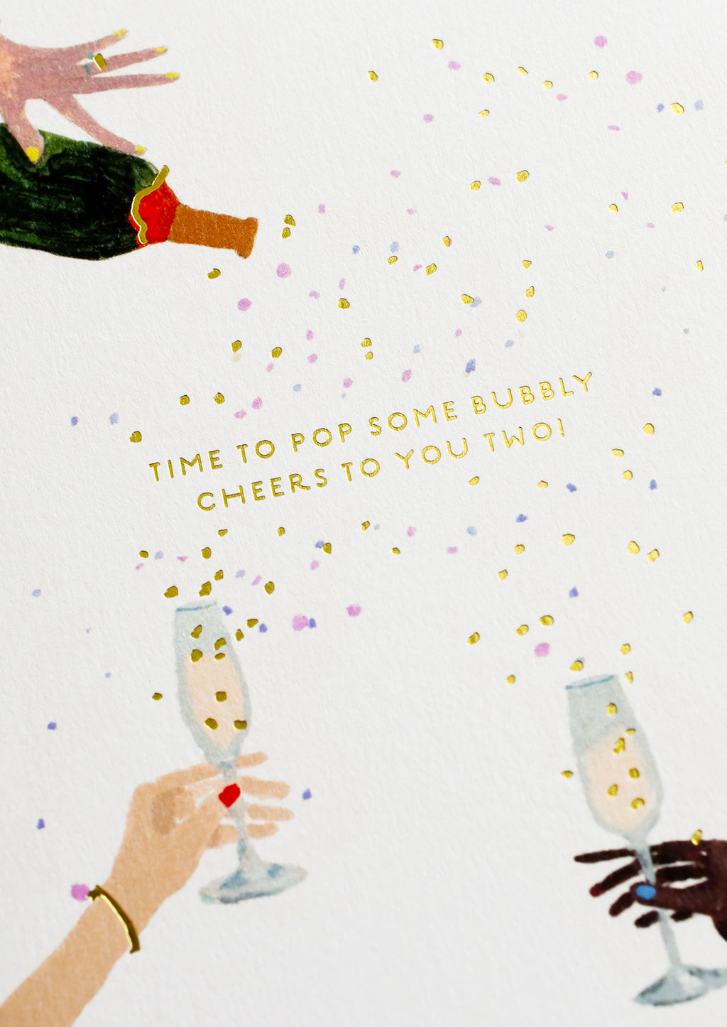 2: A greeting card with images of hands holding champagne glasses.