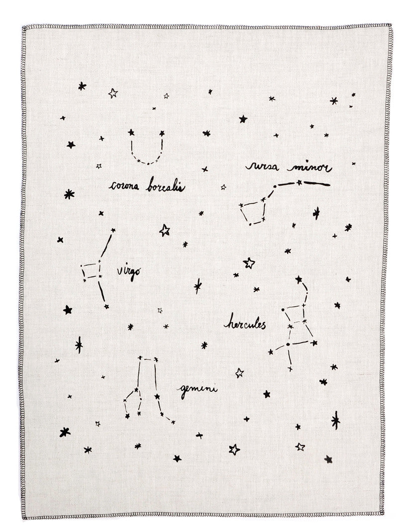 Natural / Black: Constellations Tea Towel in Natural / Black - LEIF