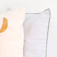 3: Detail of Moon Printed Pillows with Metallic Piped Trim Detail - LEIF