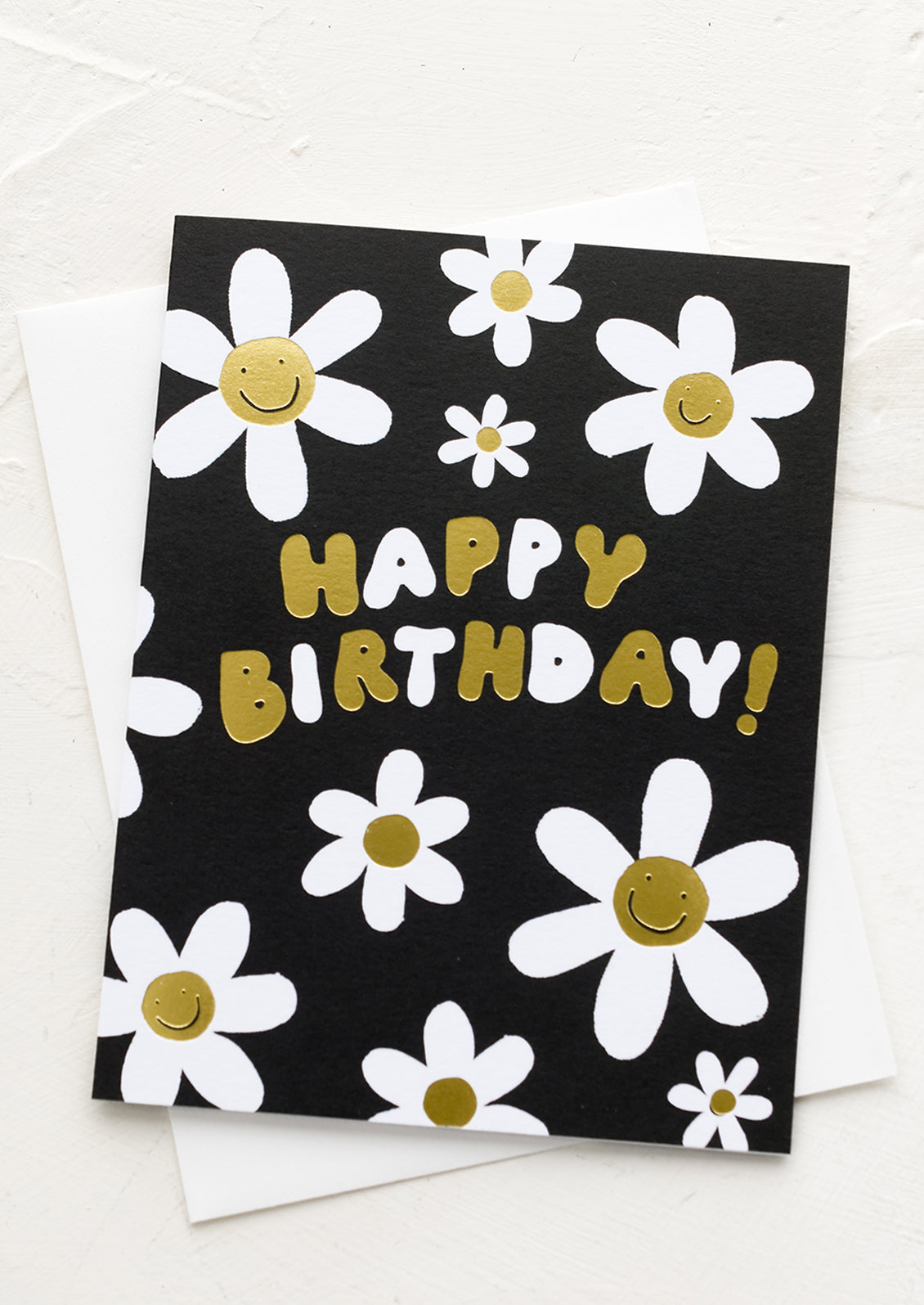 Greeting card with faces with smiley faces, text reads "Happy birthday!".