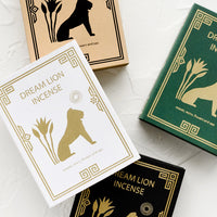 1: Foil printed boxes of incense cones with lion logo.