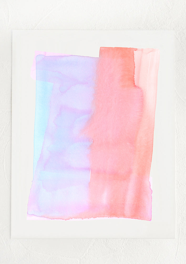 1: A watercolor abstract art print in blue, purple and pink.
