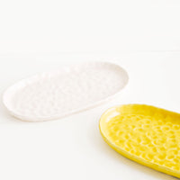 1: Dapple Textured Oval Shaped Ceramic Trays in Pink & Yellow - LEIF