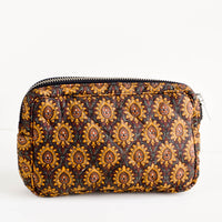 Small / Brown Talisman: Flat and rectangular makeup travel bag with zip closure in brown talisman print