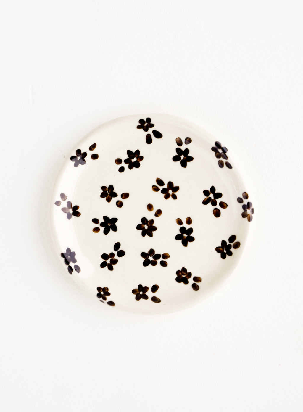 Black & White Floral: Small, round ceramic dish in white with black floral print