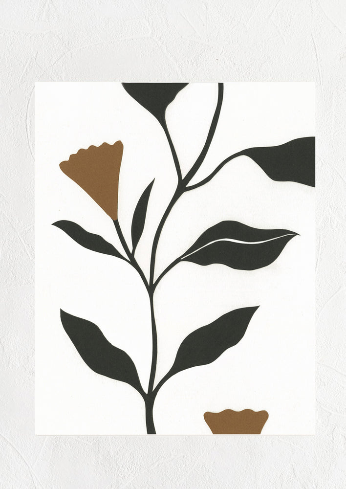 A digital art print of papercut collage featuring silhouetted flower stem on white background.