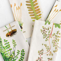 2: Four cotton napkins with screenprinted botanical fern print.