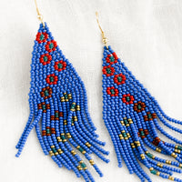 Cobalt Multi: A pair of beaded floral earrings in cobalt blue.