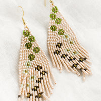 Blush Multi: A pair of beaded floral earrings in pale pink.