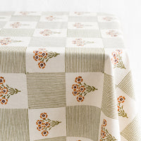 2: A floral check print cotton tablecloth.