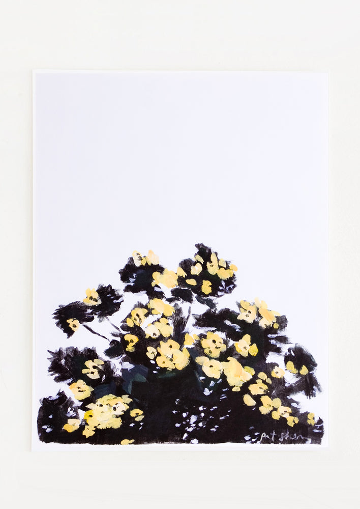 Art print featuring a silhouetted tree with yellow flowers against the sky