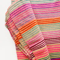 1: Vintage wool textile in thin, brightly multi-colored striped pattern