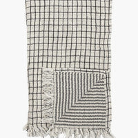 Black Gingham: A gingham tea towel in black check with striped reverse side.