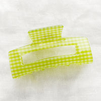 Lime: A gingham print hair claw in lime.