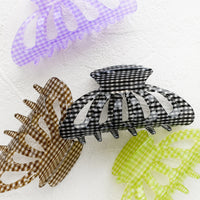 2: Gingham print hair claws in assorted colors.