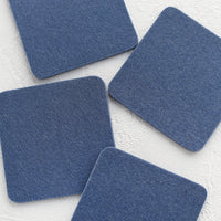 Storm Blue: A set of four square merino wool coasters in storm blue.