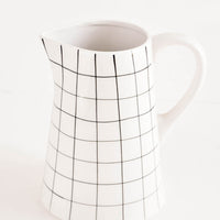 1: Grid Print Ceramic Pitcher in White & Black - LEIF
