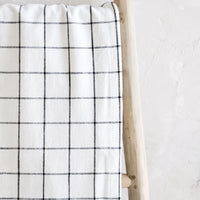 1: White cotton table runner with black grid check print