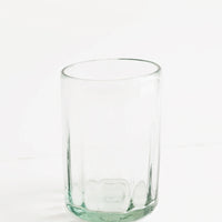 Wide [$16.00]: A horizontally ribbed tumblers in thick green hued glass.