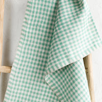 Spearmint: A woven gingham linen tea towel in spearmint color.