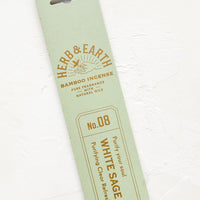 White Sage: A mint green packaging sleeve containing sage scented incense.