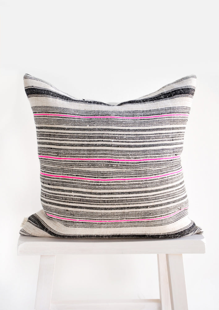 Hmong Hemp Pillow in Black & Pink hover