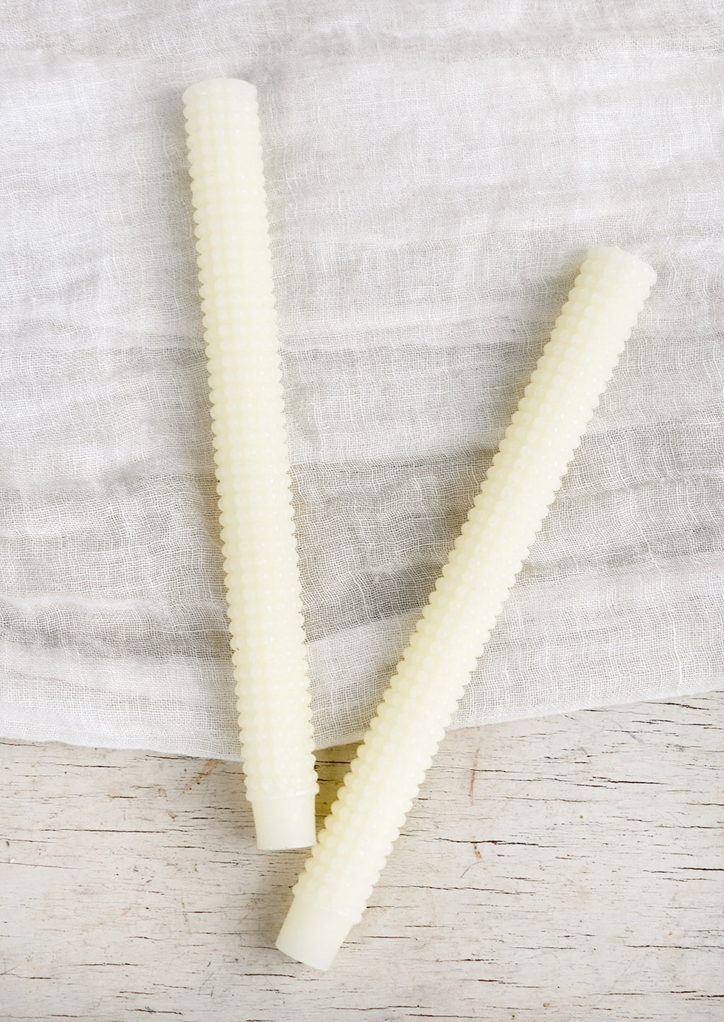 Ivory: Hobnail Textured Taper Candle