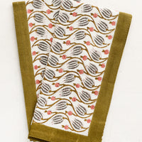Khaki Multi: Floral print napkins with khaki green border.
