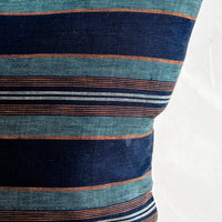 3: Striped japanese hemp fabric in indigo, teal, orange and white.