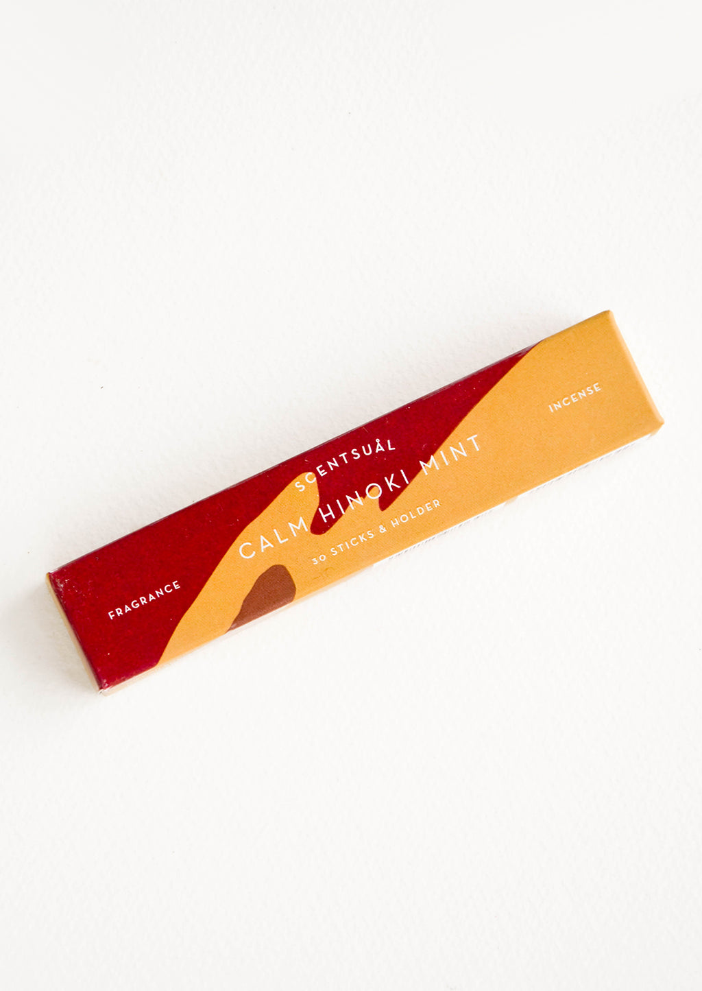 Hinoki Mint: Patterned box in dark red and orange, containing 30 incense sticks in mint scent