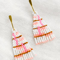Neon White Multi: A pair of beaded earrings in white and neon pink colorway.