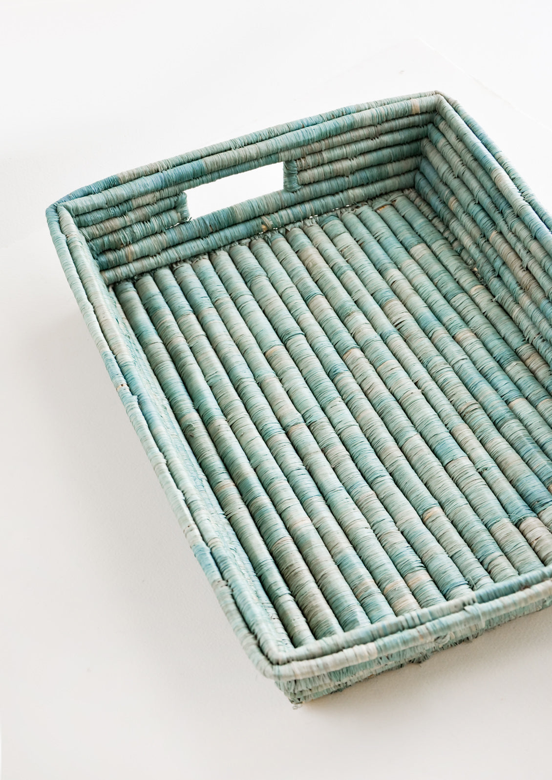 Hued Raffia Serving Tray in Seawater - LEIF