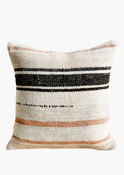 Vintage Wool Pillow, Clay & Black Stripe