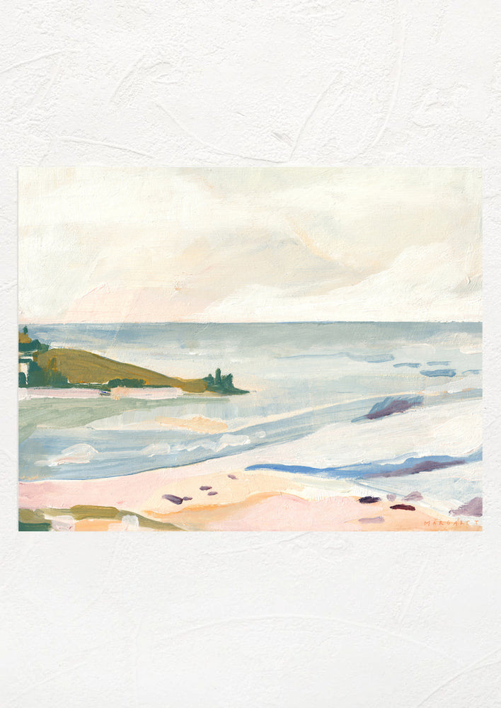1: A print of a coastal landscape painting.