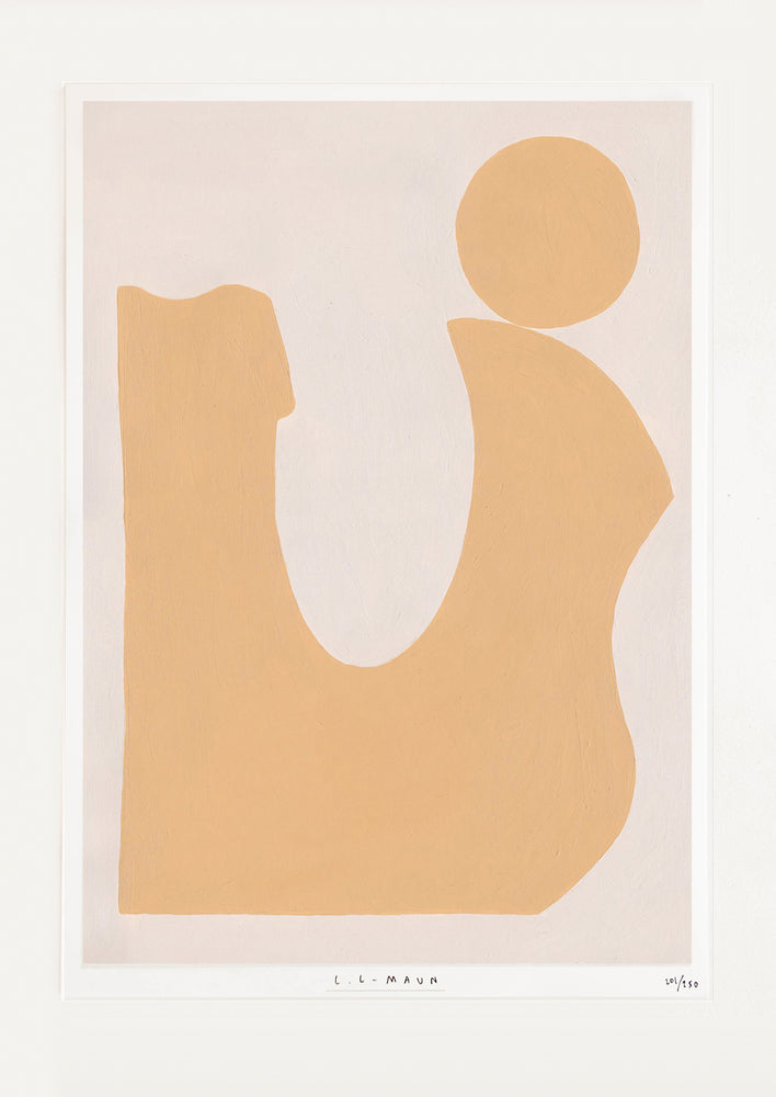 1: Art print of an abstract form in muted orange against a pale beige background