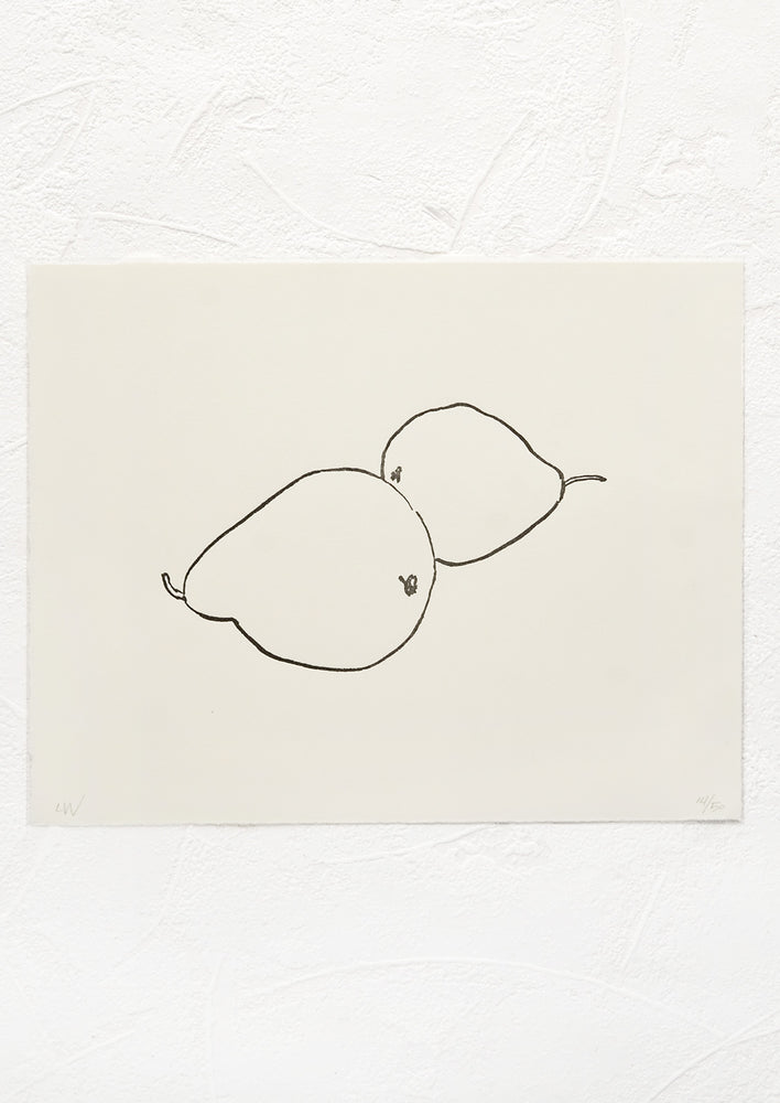 1: A letterpress art print with silhouetted outline of two pears.