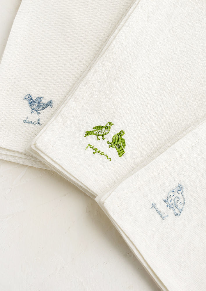 Bird Embroidered Linen Napkin