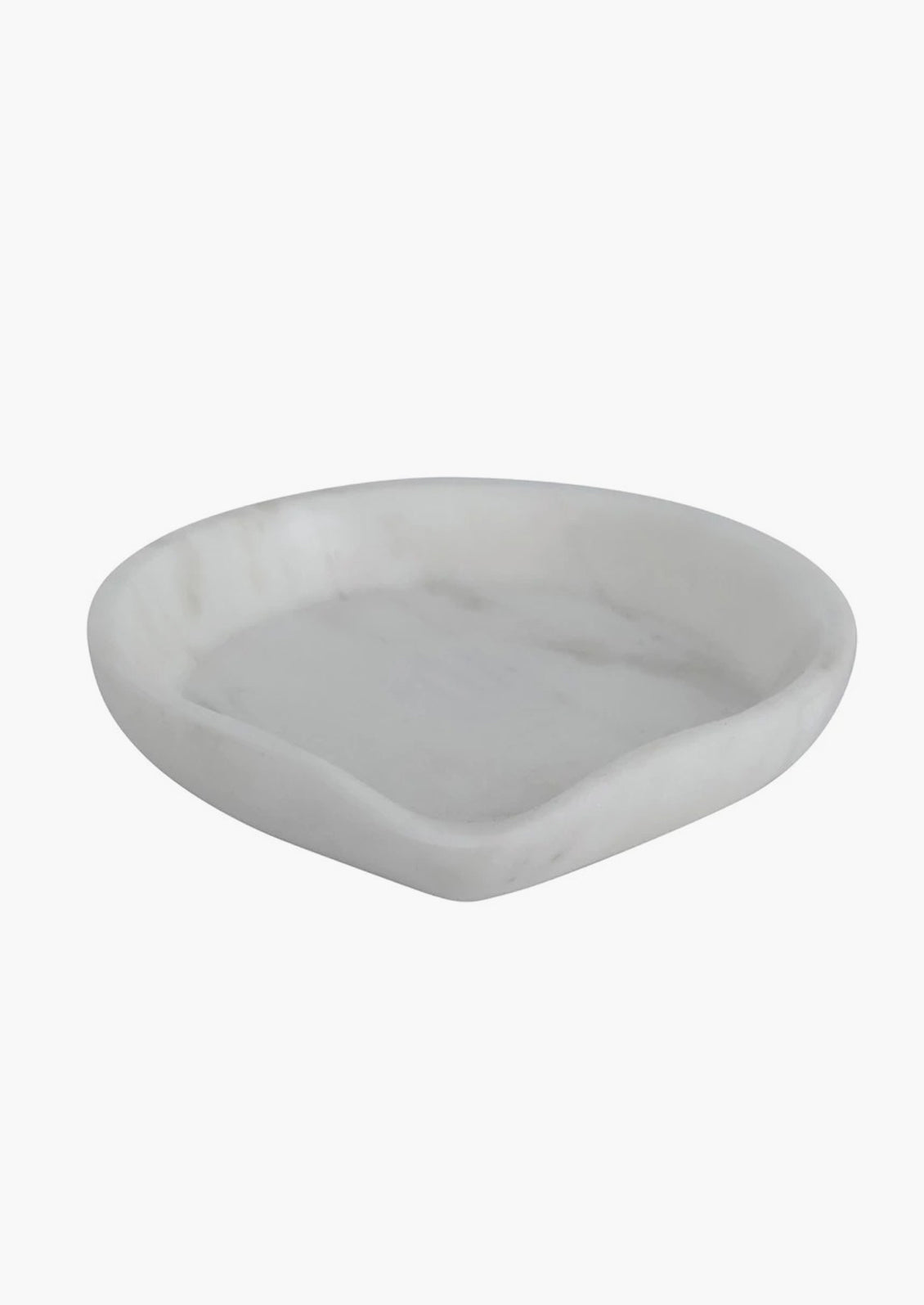 A white marble spoon rest with pointed edge.