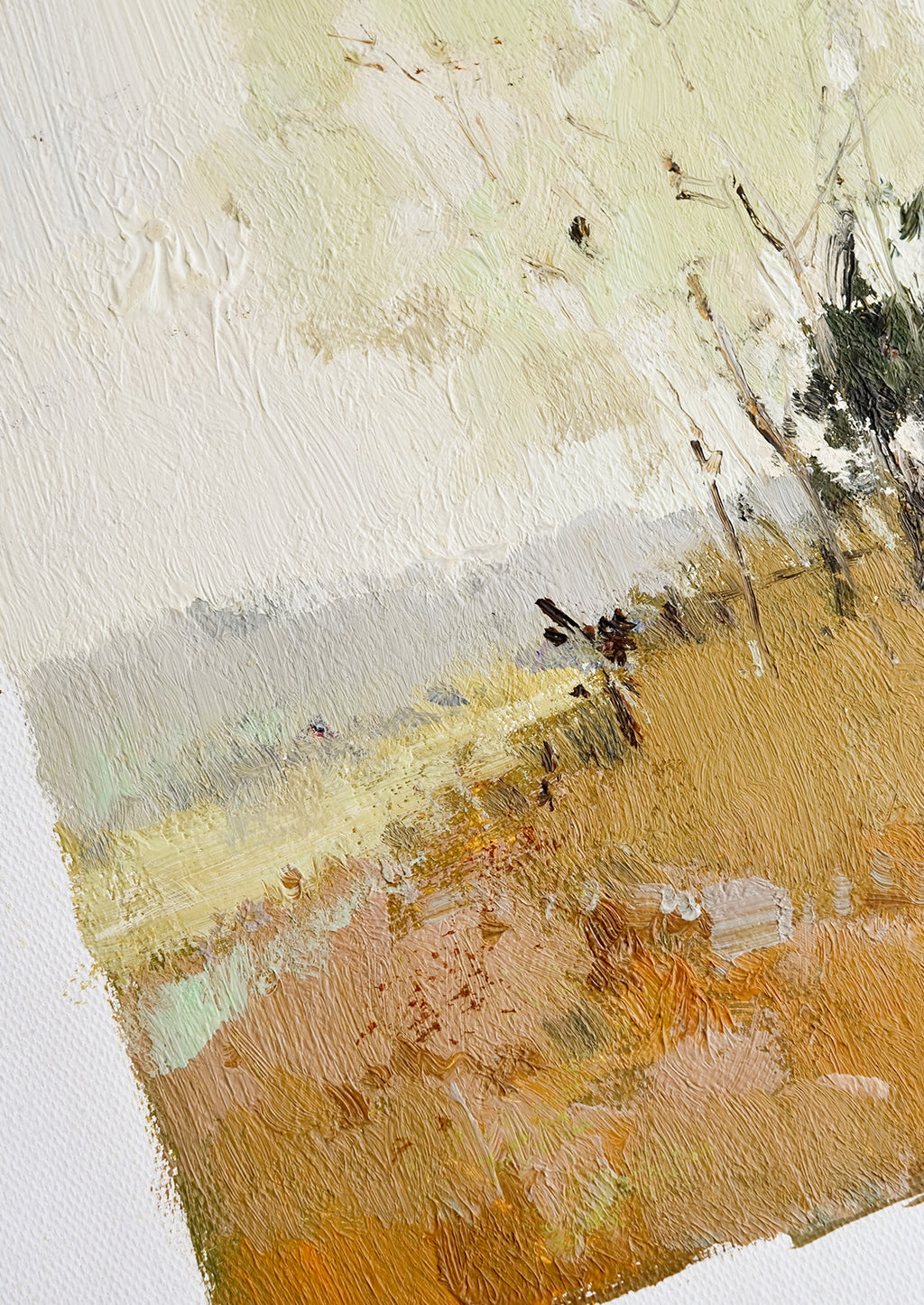 2: Raised brushstrokes on an original landscape oil painting.